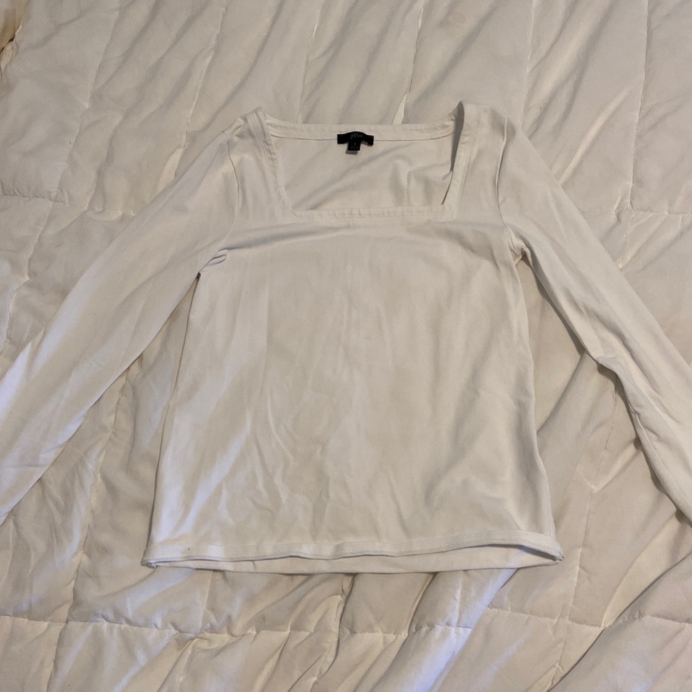 J Crew White Square Neck Long Sleeve Top